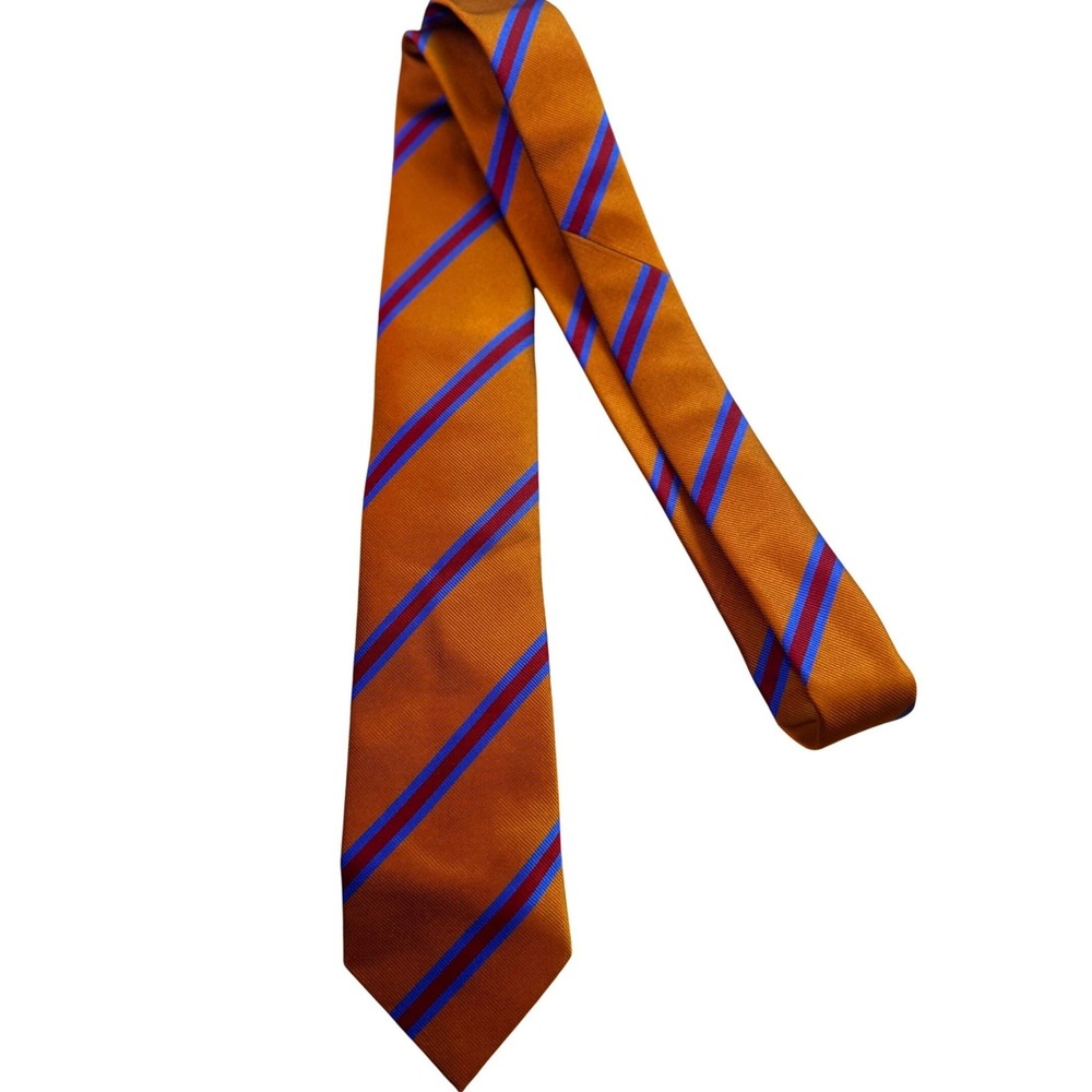 Ben Silver Charleston Gold Silk Regimental Stripe Tie Handmade in England Mens